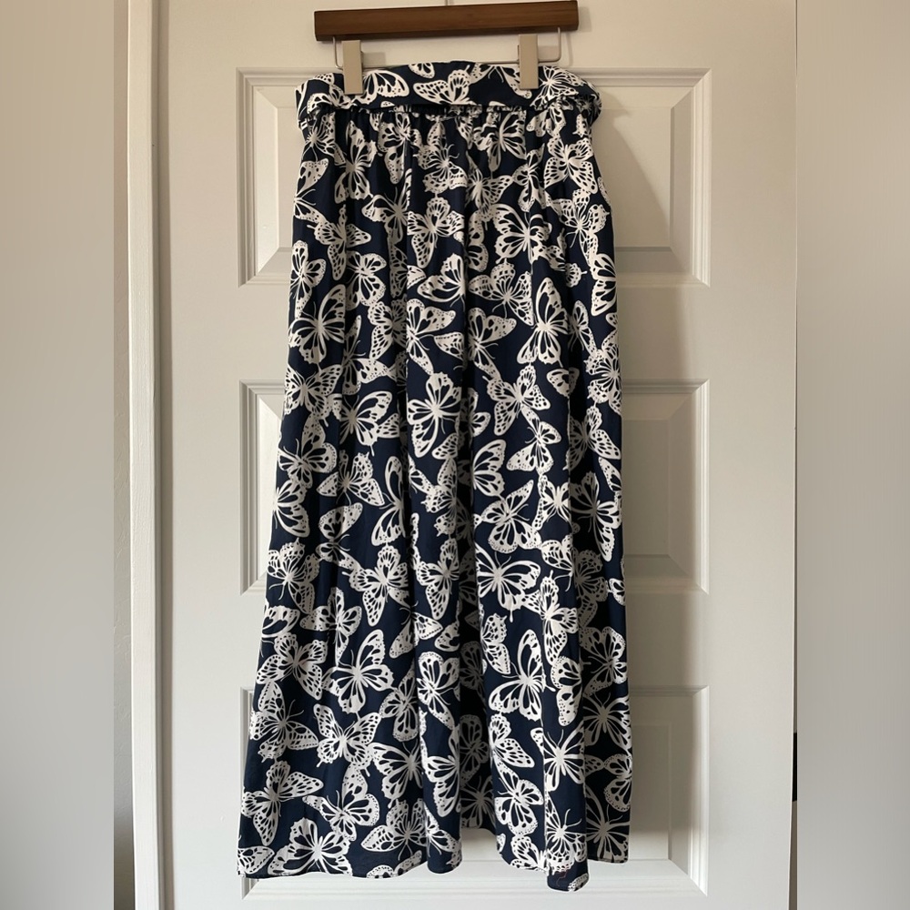kate spade Navy and White Butterfly Print Midi Skirt